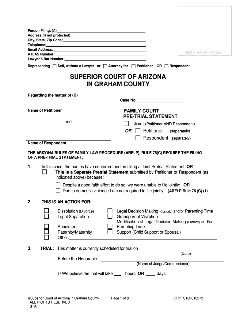 Fillable Online FAMILY COURT PRETRIAL STATEMENT FAMILY COURT PRETRIAL