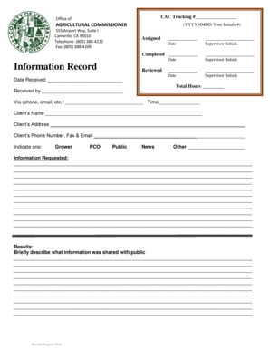 Agricultural Commissioner Information Request Form