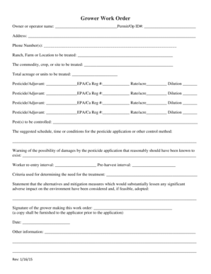 Grower Work Order