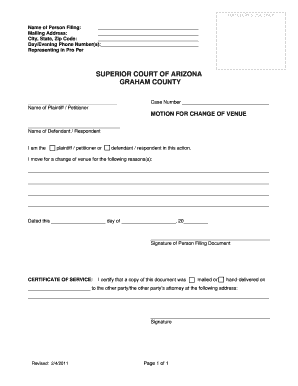 Arizona Motion for Change of Venue