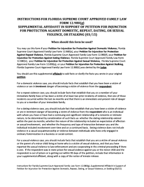 Florida Supplemental Affidavit for Protection Against Violence