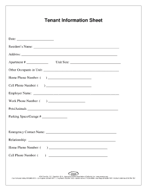 Tenant Information Sheet