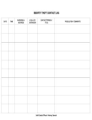 Identity Theft Contact Log