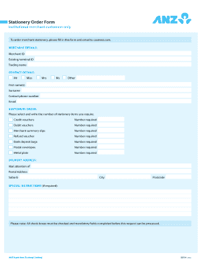 ANZ Merchant Stationery Order Form