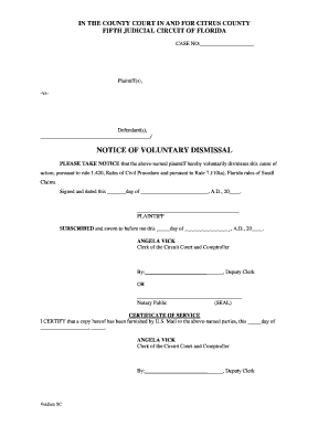 Florida Notice of Voluntary Dismissal