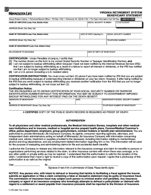 Virginia Retirement System Beneficiary Statement