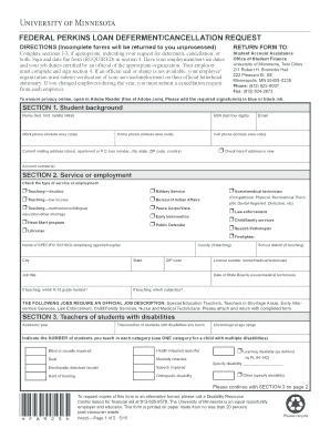 Federal Perkins Loan Cancellation or Deferment Request