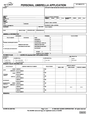 Personal Umbrella Insurance Application