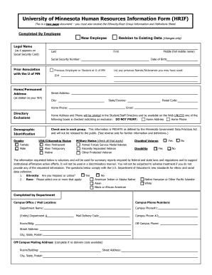 University of Minnesota Human Resources Information Form