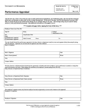 University of Minnesota Performance Appraisal Form