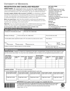 University of Minnesota Registration and Cancel/Add Request Form