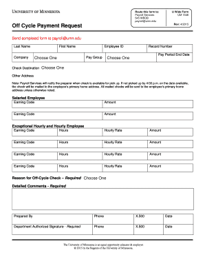 University of Minnesota Off-Cycle Payment Request