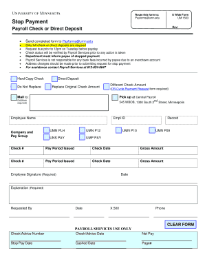 UMN Stop Payment Form