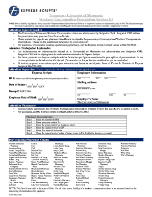 University of Minnesota Workers' Compensation Prescription ID