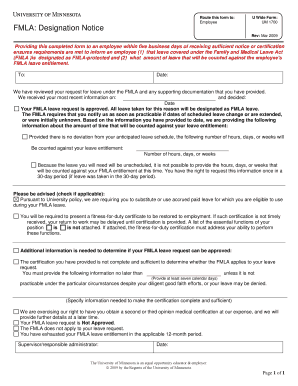 Route this form to U Wide Form FMLA Designation Notice