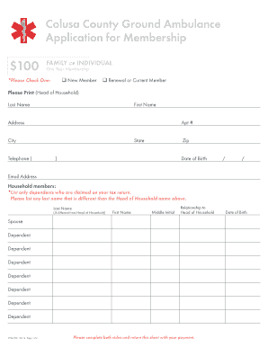 Colusa County Ground Ambulance Membership Application