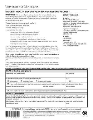 Student Health Benefit Plan Waiver/Refund Request
