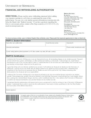 Financial Aid Withholding Authorization Form