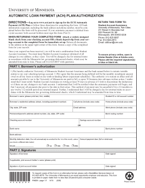 University of Minnesota Loan Payment Authorization