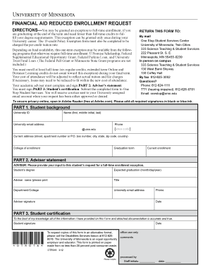 Financial Aid Reduced Enrollment Request