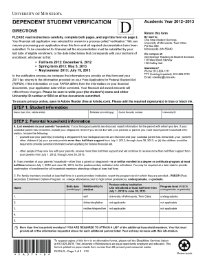 Dependent Student Verification Form