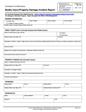 Bodily Injury Property Damage Incident Report