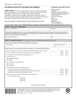 Student-Athlete Outside Aid Award Form