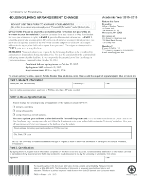 Housing Living Arrangement Change Form
