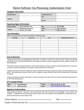 Patriot Software Tax Processing Authorization Form