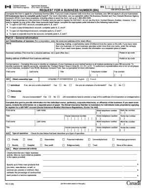 Canada Revenue Agency Business Number Application