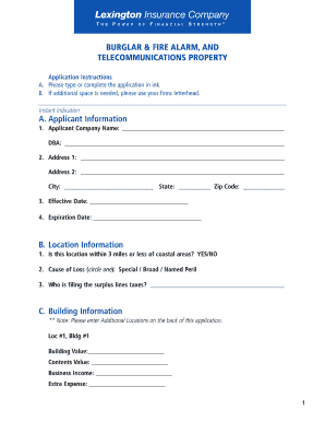 Burglar and Fire Alarm Insurance Application