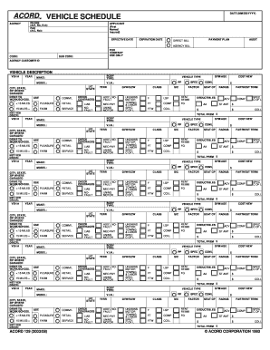 ACORD 129 Vehicle Schedule Form
