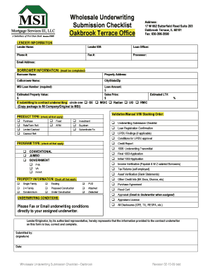 Wholesale Underwriting Submission Checklist