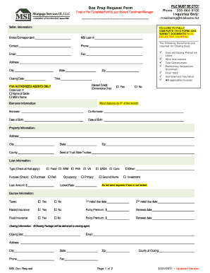 MSI Loan Document Preparation Request Form