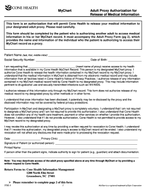 Adult Proxy Authorization for Release of Medical Information