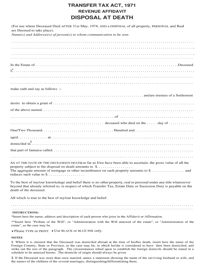 revenue affidavit jamaica Preview on Page 1