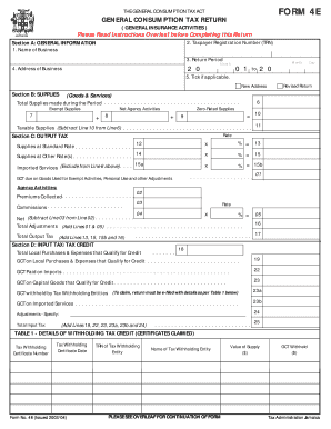 Jamaica General Consumption Tax Return Form 4E