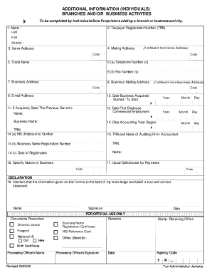 Jamaica Business Branch Addition Form