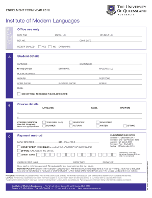 University of Queensland Language Course Enrollment Form