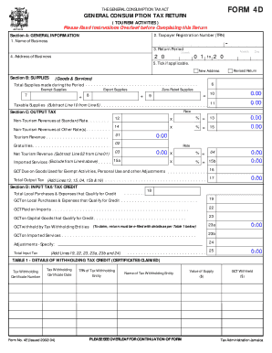 Jamaica General Consumption Tax Return Form 4D