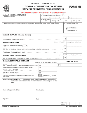 Jamaica General Consumption Tax Return Form 4B