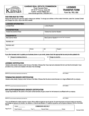 Kansas Real Estate Licensee Transfer Form