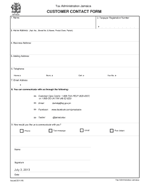 Tax Administration Jamaica Customer Contact Form