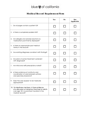 Medical Record Requirement Form