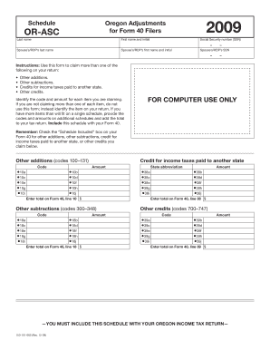 Oregon Schedule OR-ASC for Form 40 Filers