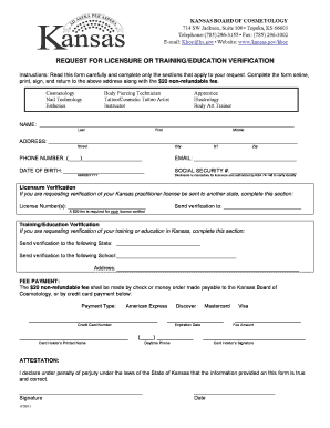 Kansas Licensure or Training Verification Form