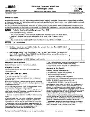 District of Columbia First-Time Homebuyer Credit Form 8859