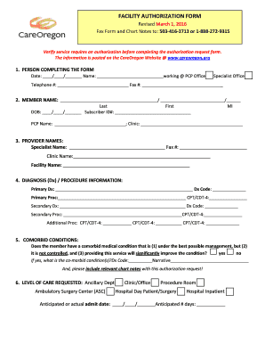 Facility Authorization Form