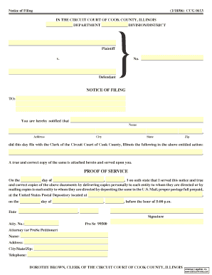 Notice of Filing for Circuit Court of Cook County