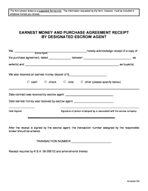 Earnest Money and Purchase Agreement Receipt
